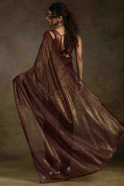 Brown Colour Fendi Satin Ready To Wear Saree VSSD1122012