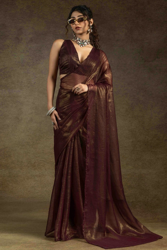 Brown Colour Fendi Satin Ready To Wear Saree VSSD1122012