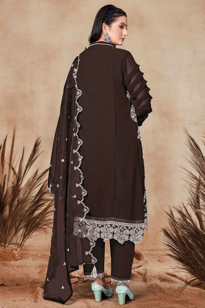 Brown Colour Georgette Pant Style Suit VSSM1140863