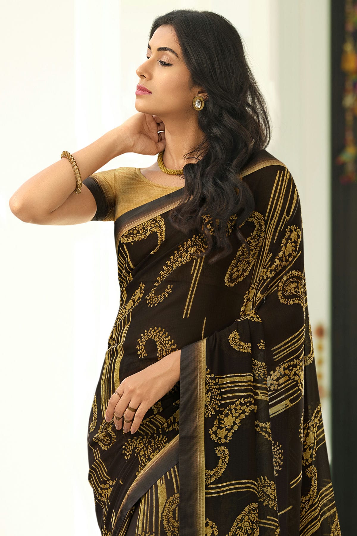 Brown Colour Georgette Printed Saree VSSD1180045