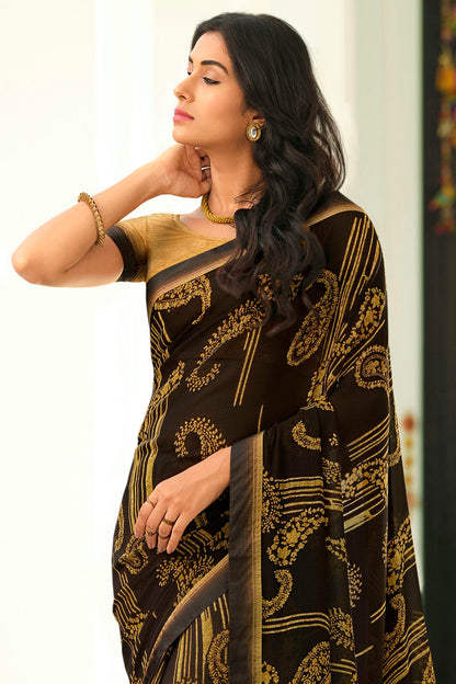Brown Colour Georgette Printed Saree VSSD1180045