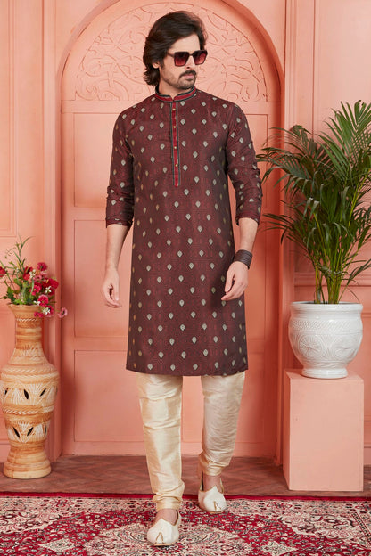 Brown Colour Jacquard Silk Brocade Kurta Pajama VSKP1230237