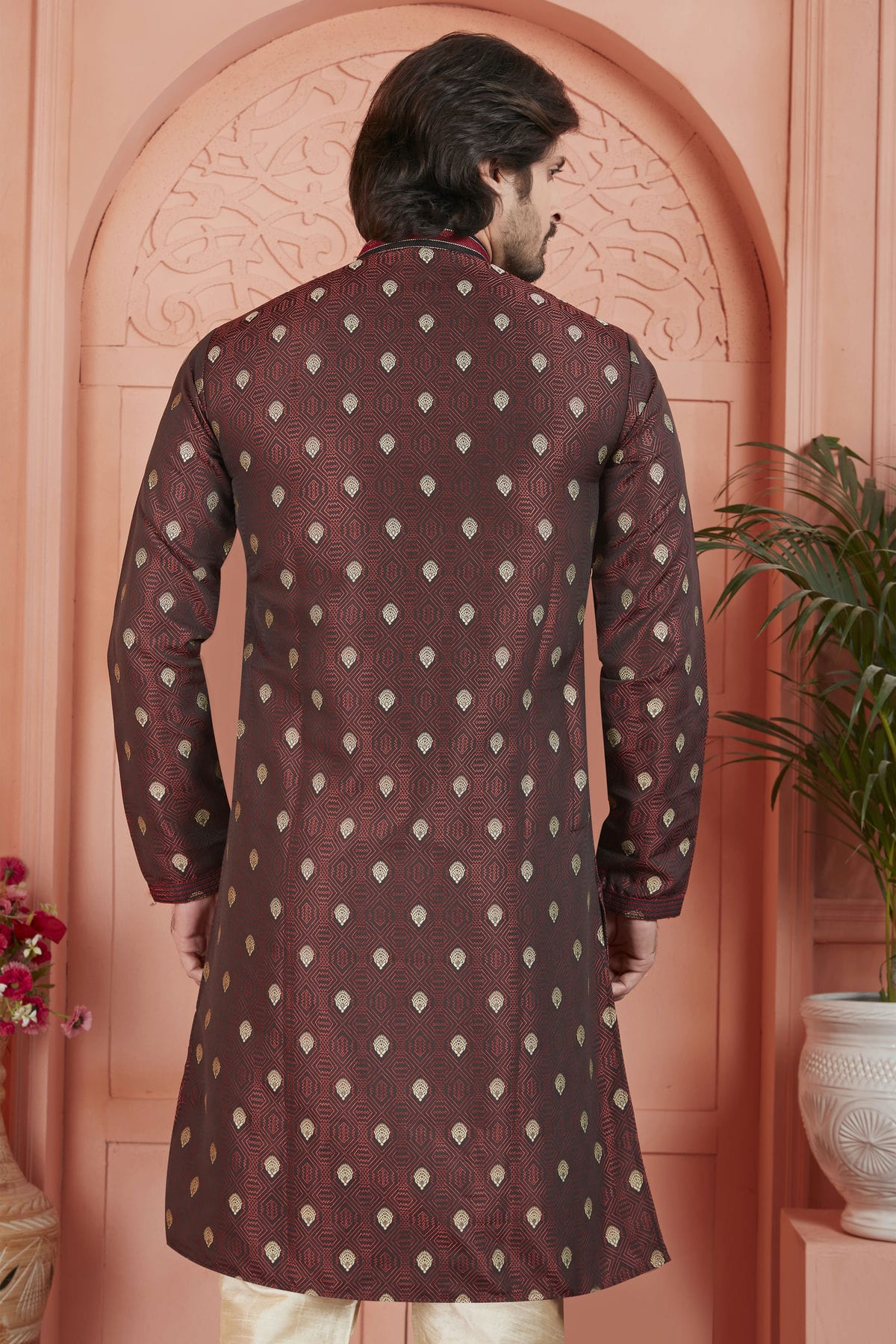 Brown Colour Jacquard Silk Brocade Kurta Pajama VSKP1230237