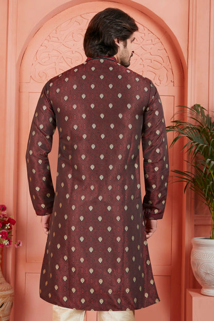 Brown Colour Jacquard Silk Brocade Kurta Pajama VSKP1230237