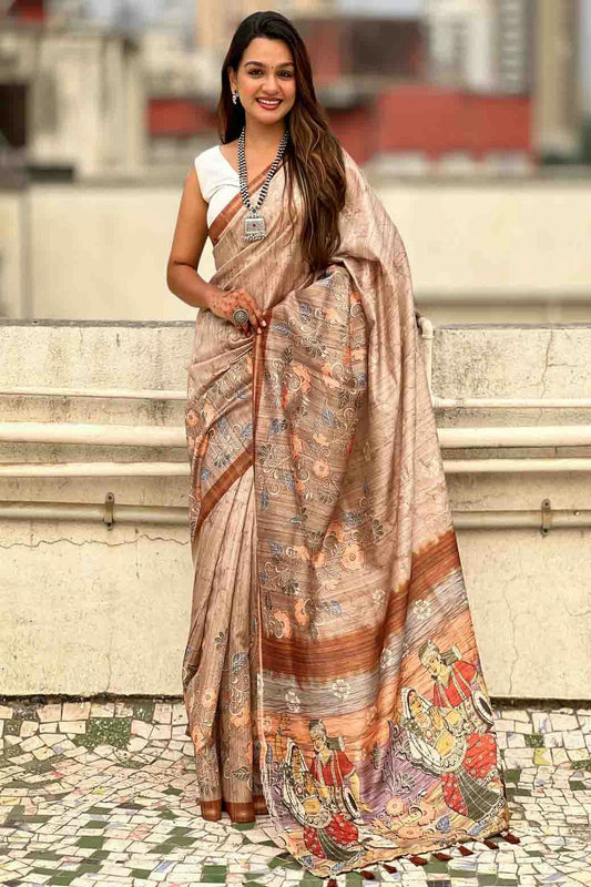 Brown Colour Katki Silk Floral Digital Printed Saree VSSD1113704
