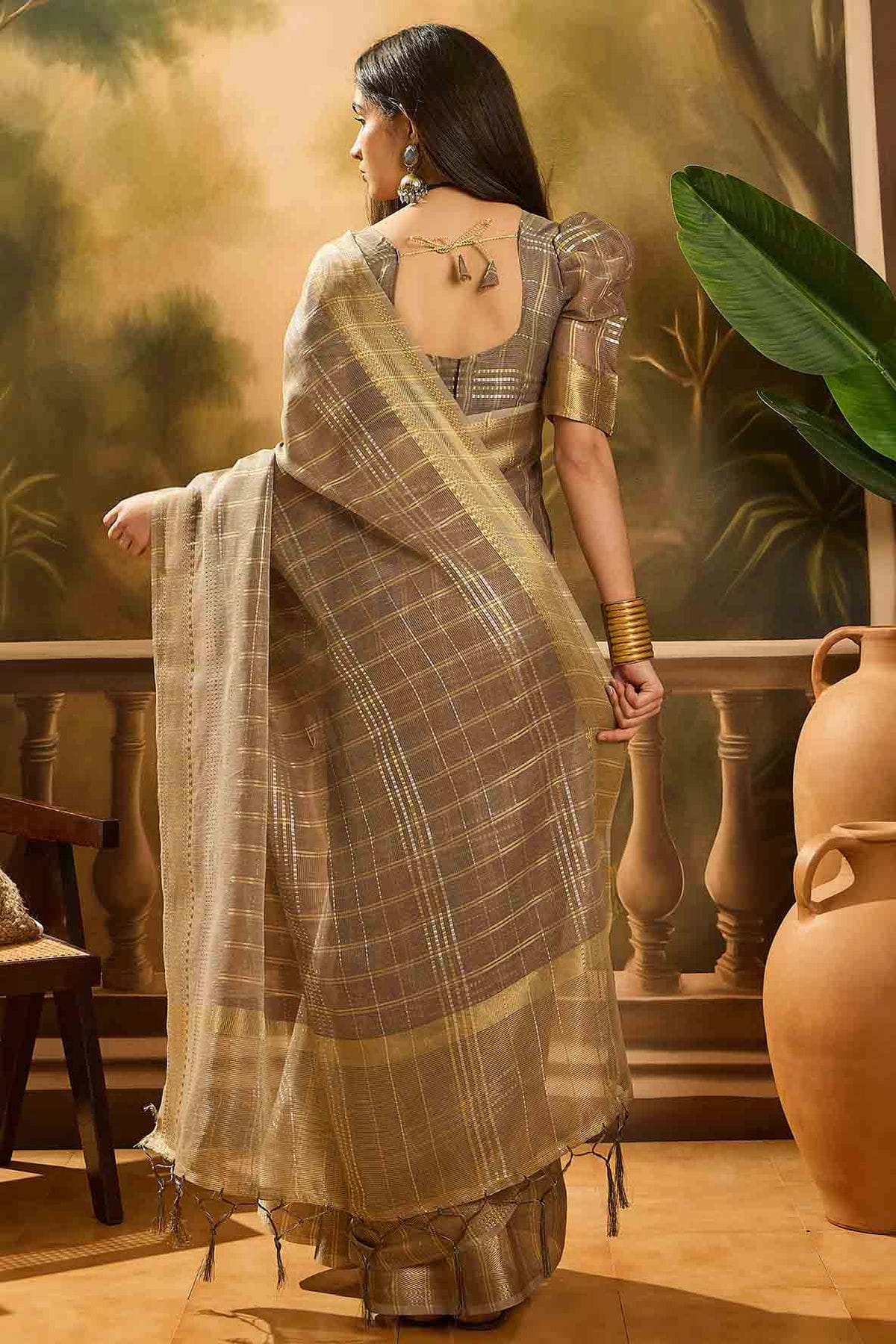 Brown Colour Khadi Organza Traditional Saree VSSD1113883