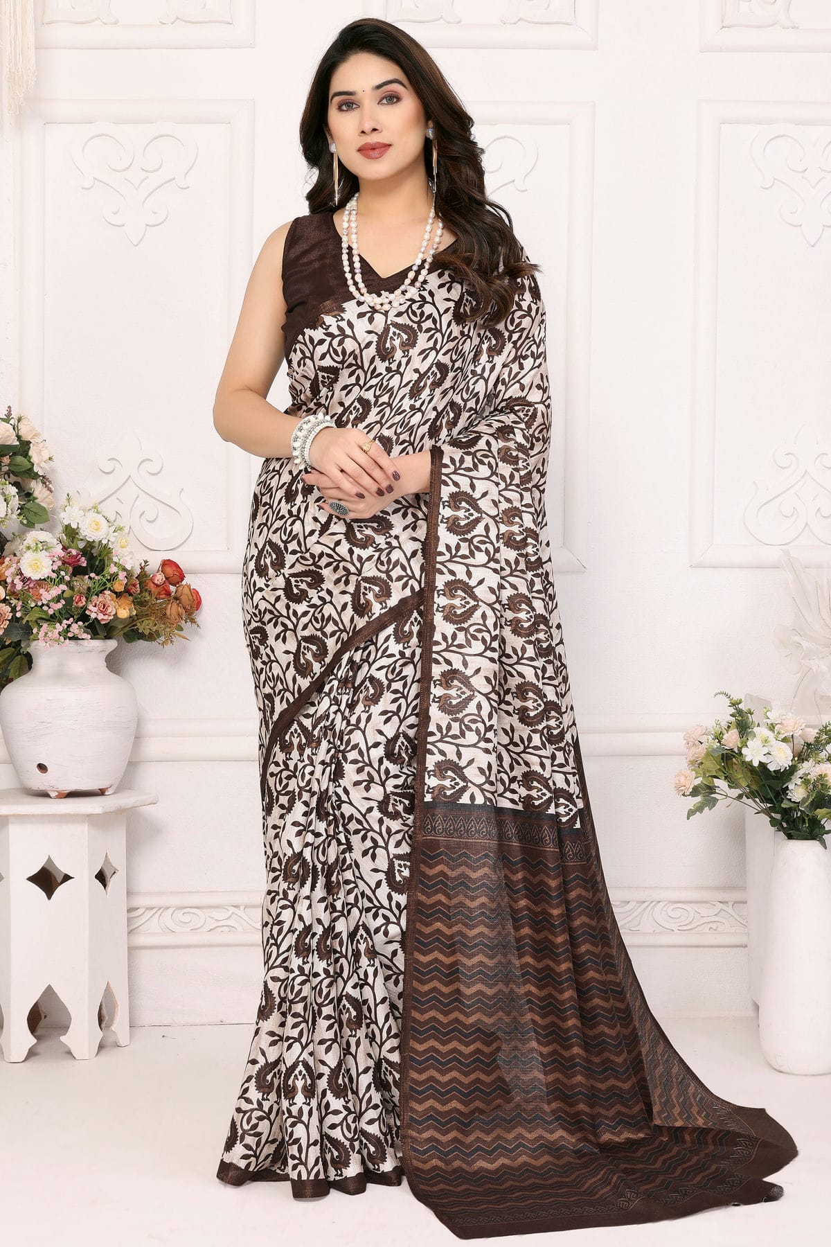 Brown Colour Khadi Saree