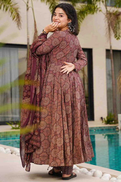 Brown Colour Mal Cotton Stitched Anarkali Suit VSSS1113924