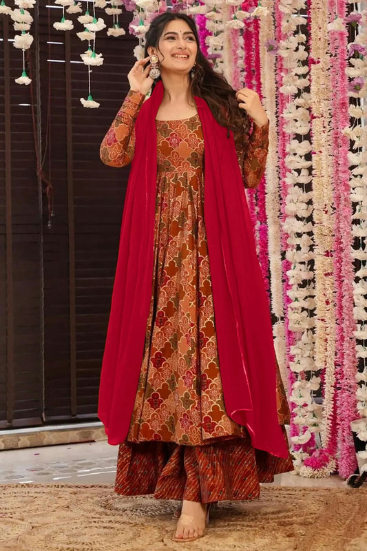 Brown Colour Muslin Stitched Salwar Suit
