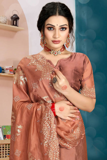Brown Colour Organza Silk Designer Saree VSLC1121338