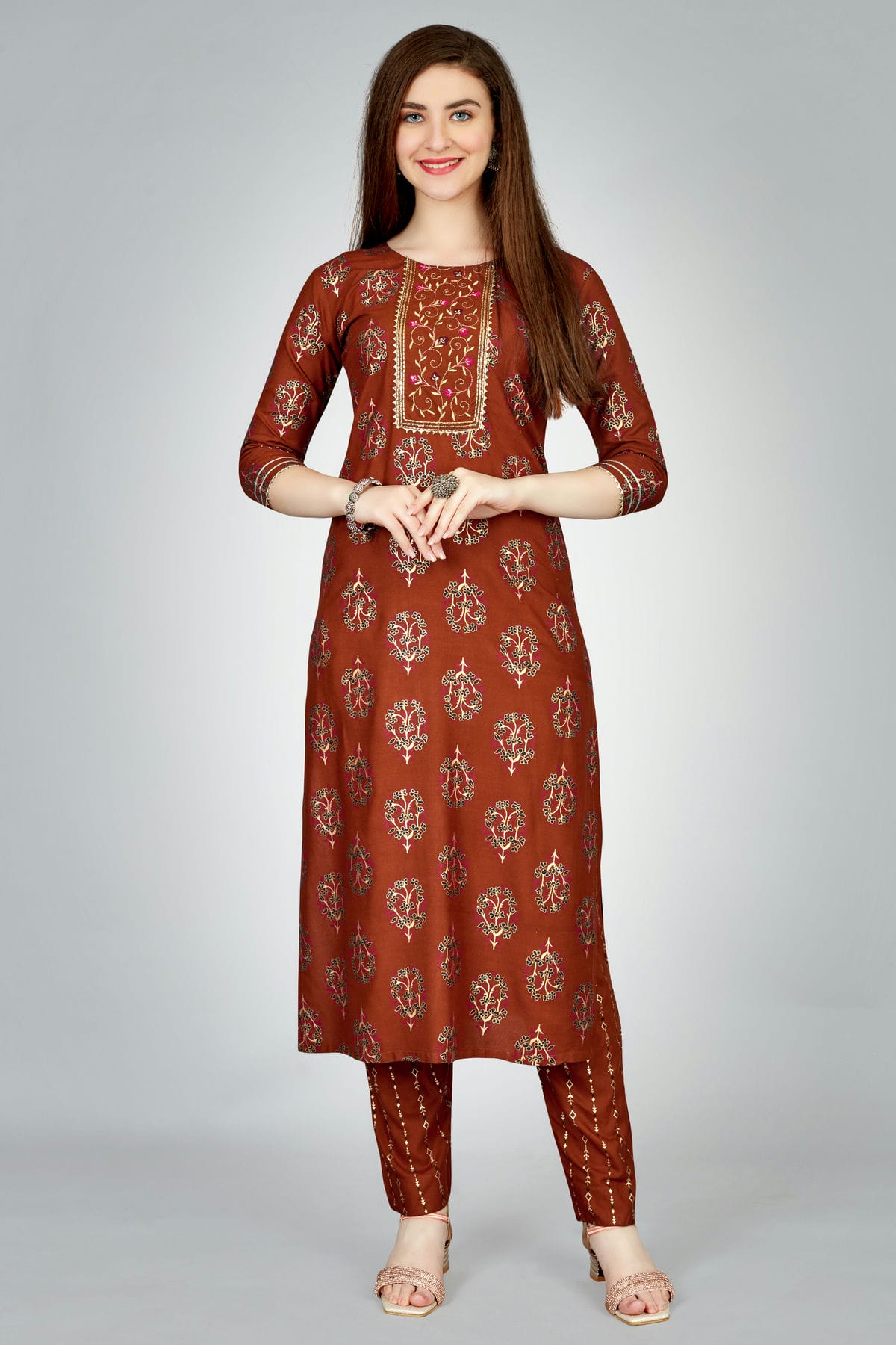 Brown Colour Rayon Kurta And Pant Set