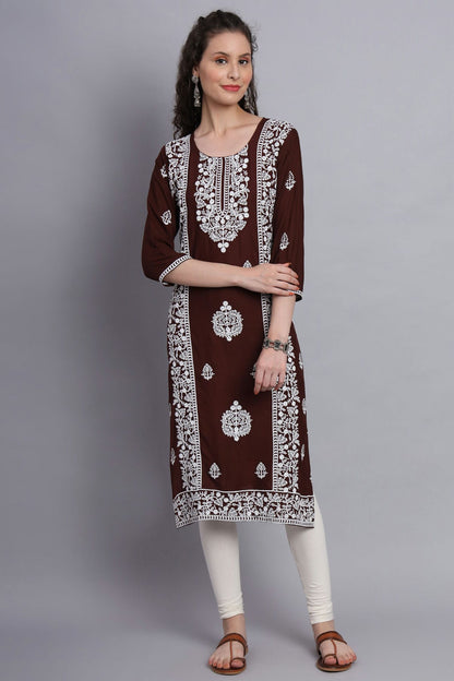 Brown Colour Rayon Kurti