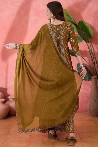Brown Colour Roman Silk Stitched Palazzo Pant Suit VSSS1113931