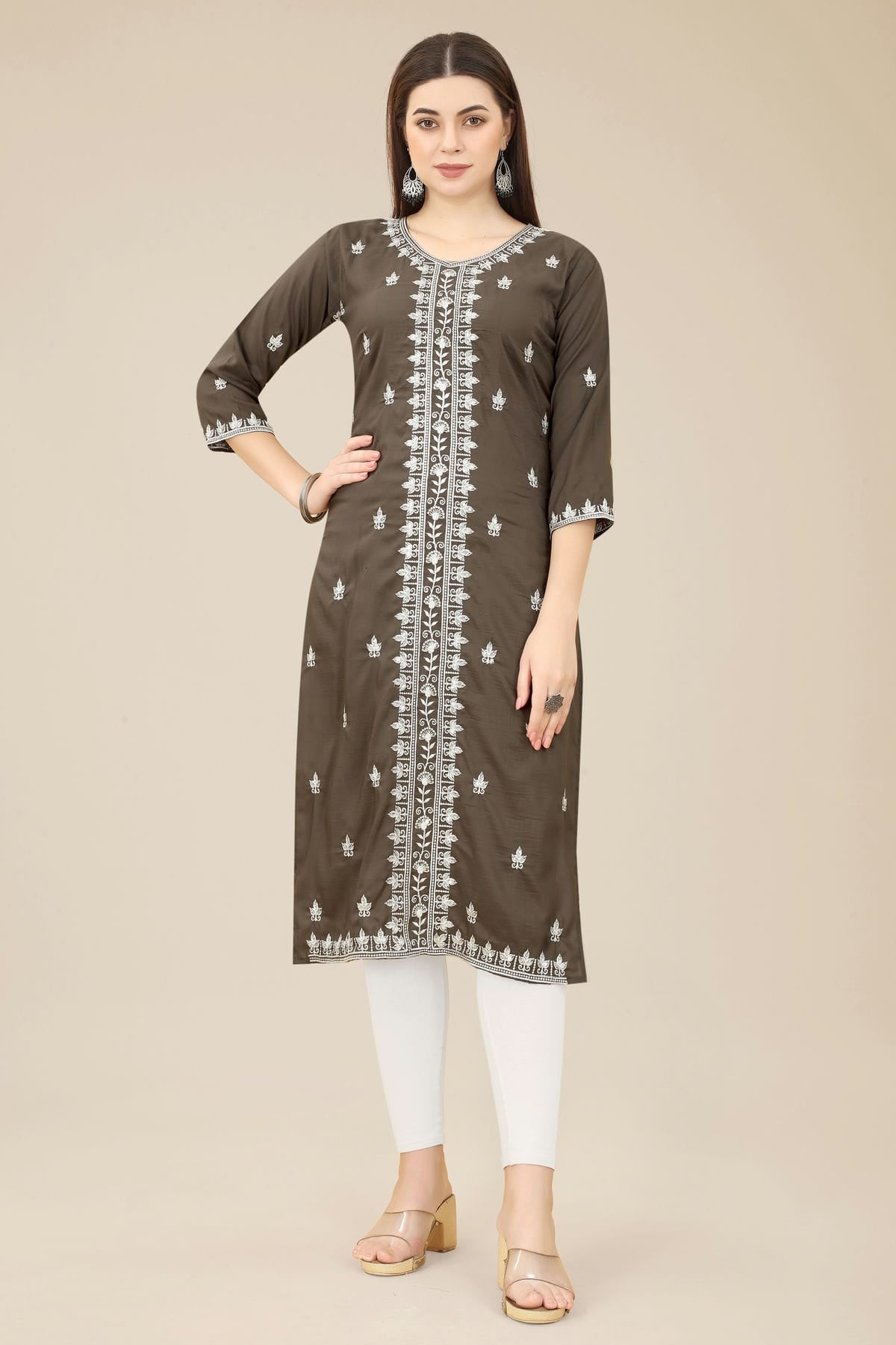 Brown Colour Shiny Silk Kurti