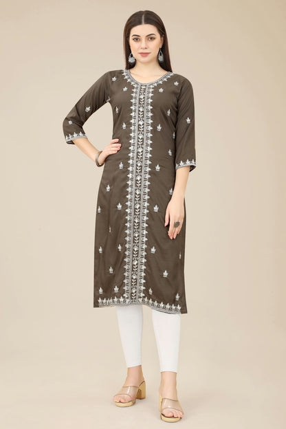 Brown Colour Shiny Silk Kurti