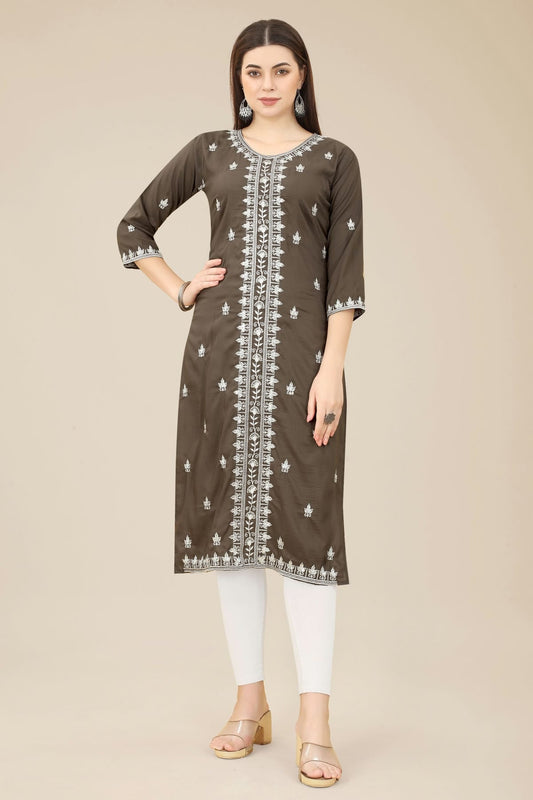 Brown Colour Shiny Silk Kurti