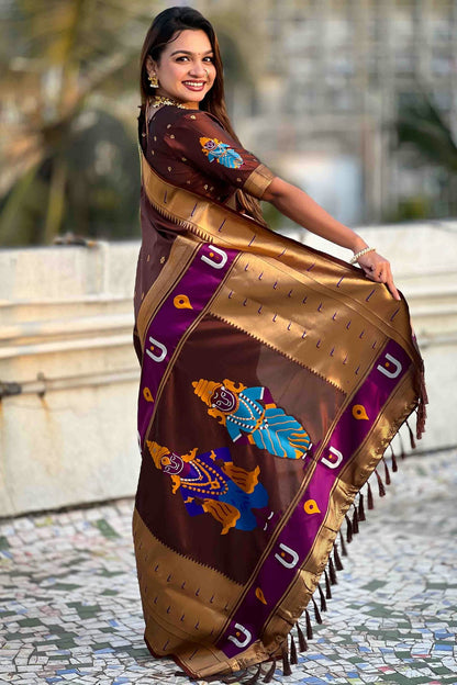 Brown Colour Soft Silk Traditional Saree