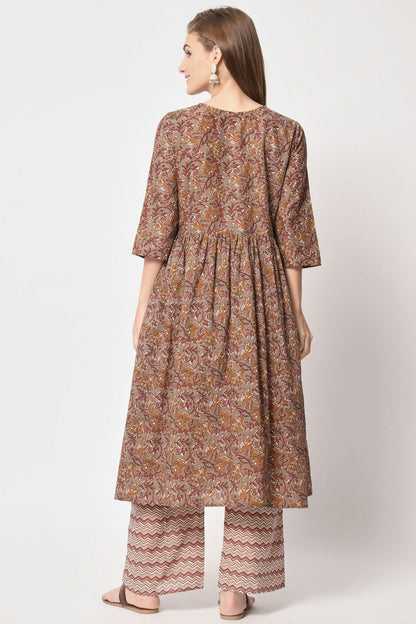 Brown Colour Stitched Cotton Top and Bottom VSTP1112375