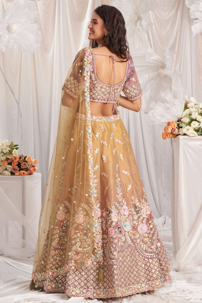 Brown Colour Tissue Embroidery Lehenga Choli VSLC1111346