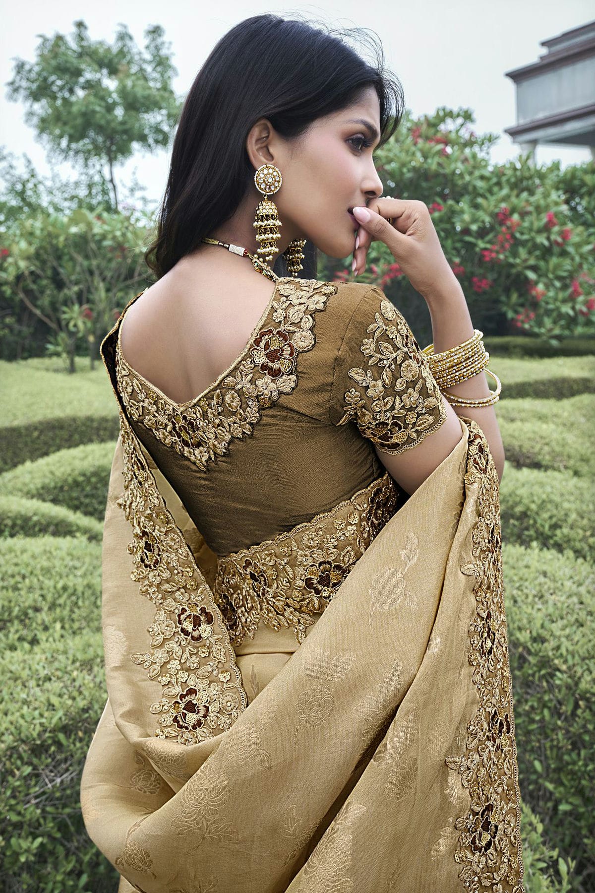 Brown Colour Tissue Silk Designer Saree