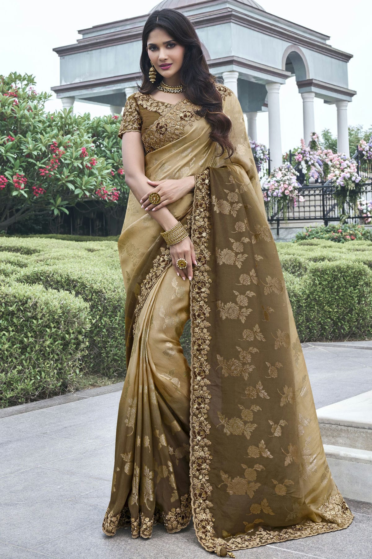 Brown Colour Tissue Silk Designer Saree