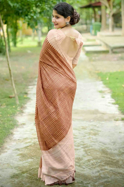 Brown Colour Tussar Silk Traditional Saree