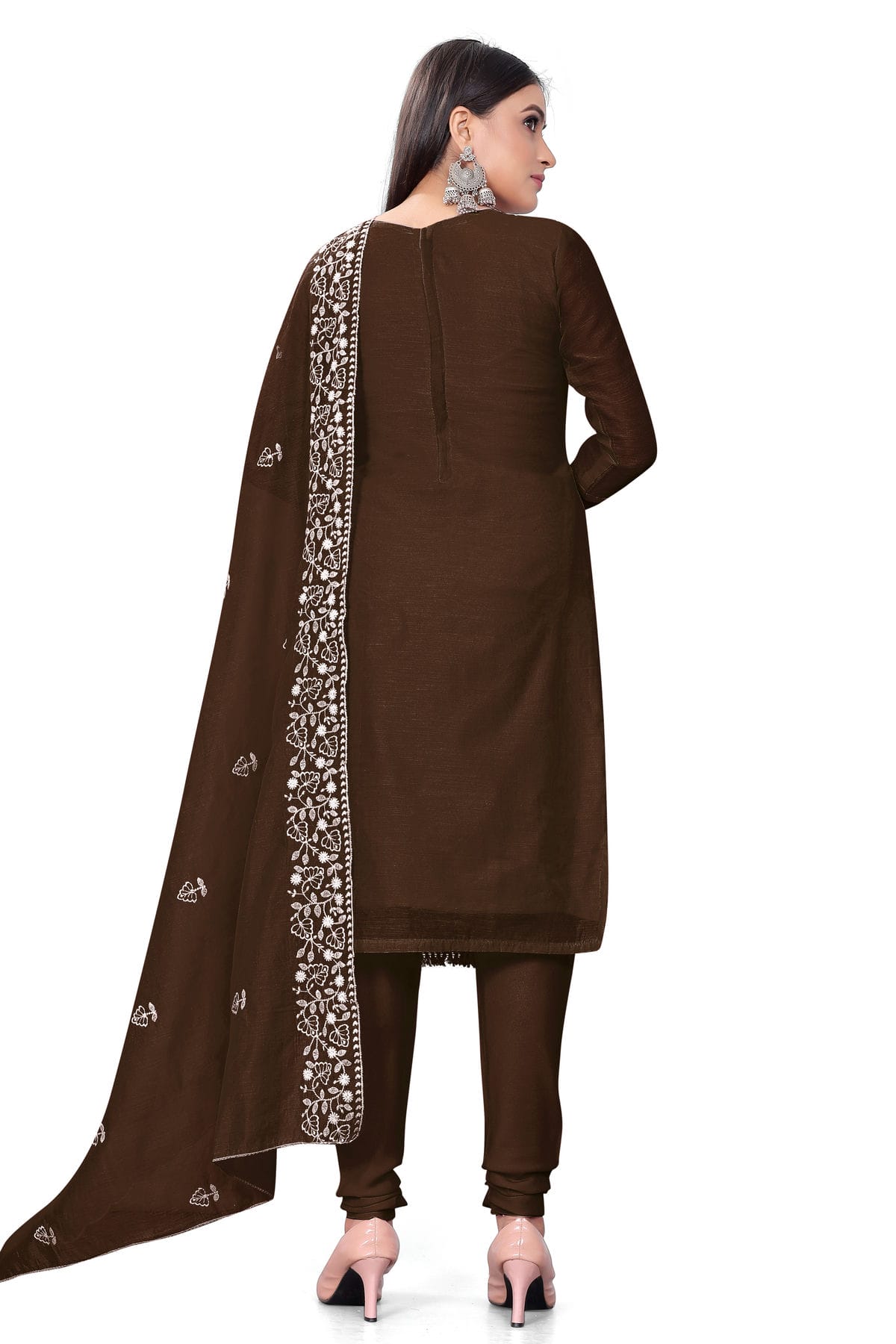 Brown Colour Unstitched Chanderi Cotton Churidar Suit VSUS1160684