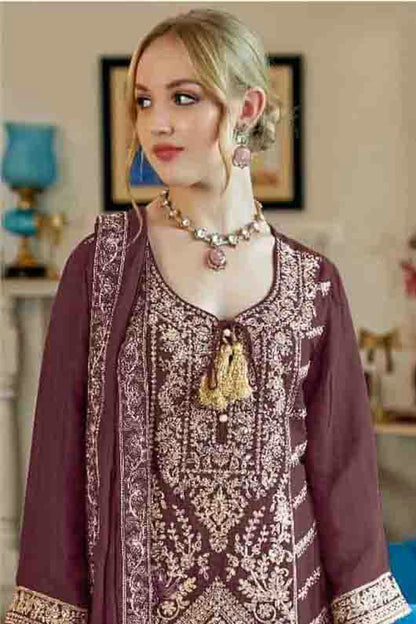 Brown Colour Vichitra Pakistani Suit VSSM1140845
