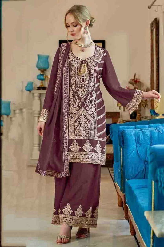 Brown Colour Vichitra Pakistani Suit VSSM1140845