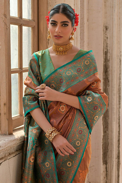 Brown Colour Woven Work Banarasi Silk Saree