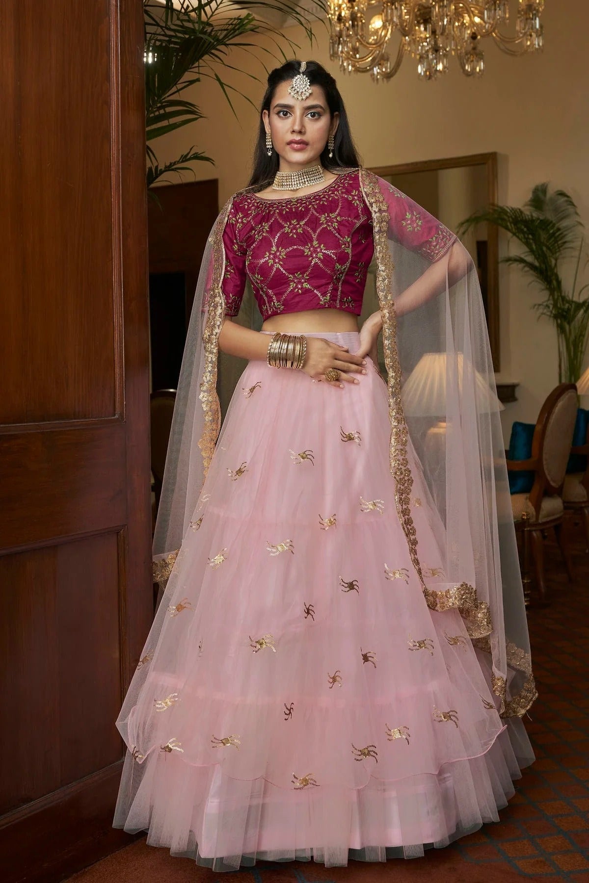 Butterfly Net Designer Lehenga CholiIn Baby Pink NCLC12710141