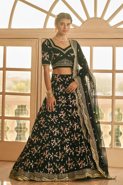 Chinnon Silk Designer Lehenga CholiIn Black NCLC12710136