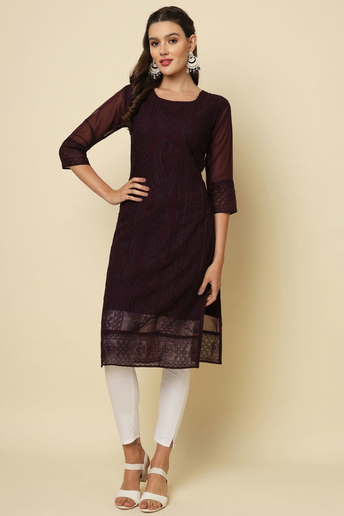 Coffee Colour Georgette Kurti