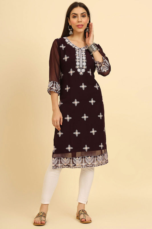 Coffee Colour Georgette Kurti