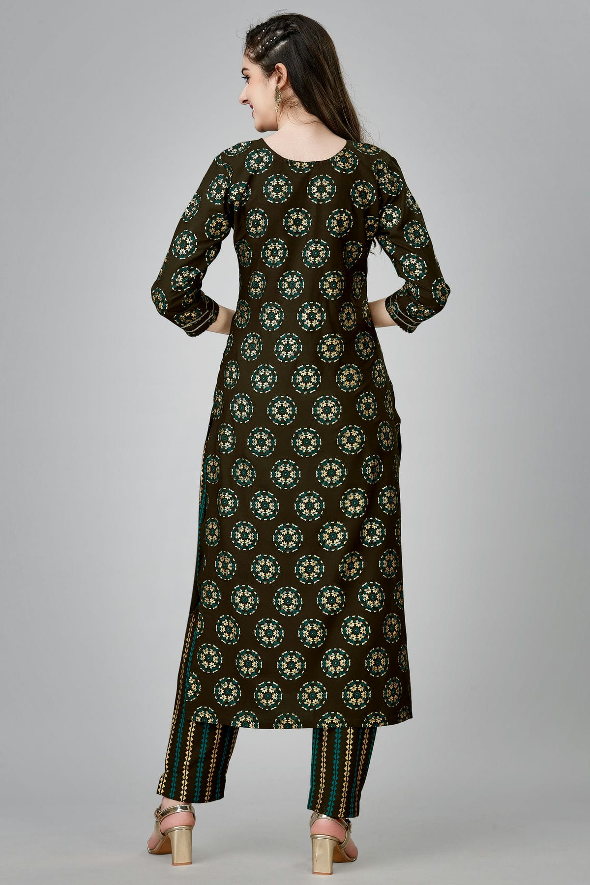 Coffee Colour Rayon Kurta And Pant Set VSKR1111321