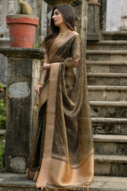 Coffee Colour Woven Work Soft Tussar Silk Saree