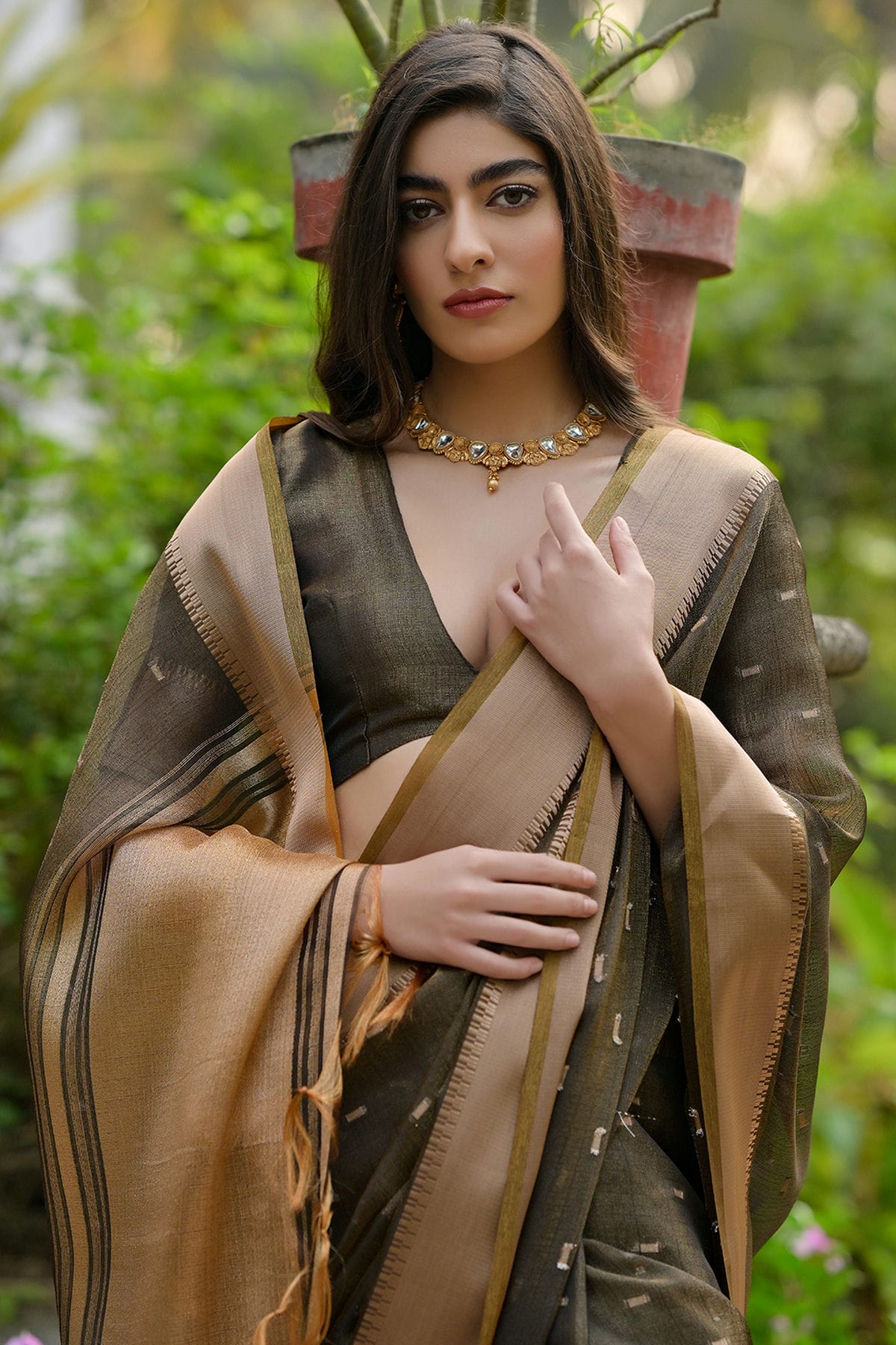 Coffee Colour Woven Work Soft Tussar Silk Saree