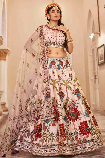 Cream Colour Art Silk Printed and Hand Work Lehenga Choli VSLC1080973