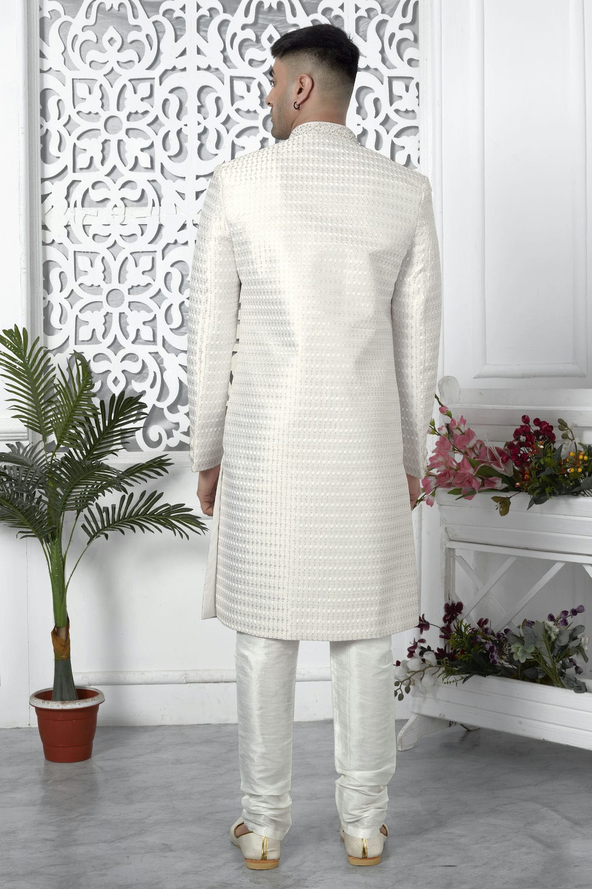 Cream Colour Art Silk Sherwani With Churidar Pant VSSH1230065