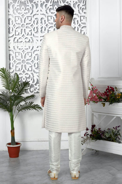 Cream Colour Art Silk Sherwani With Churidar Pant VSSH1230065