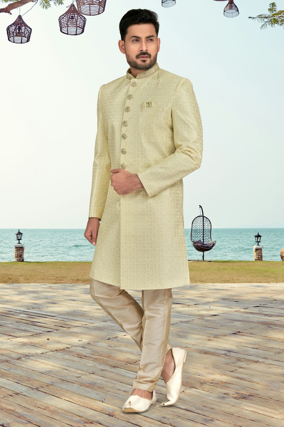 Cream Colour Champion Silk Sherwani VSSH1040515