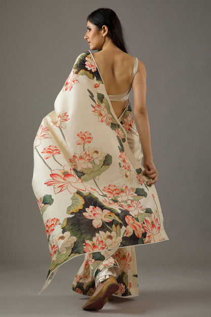 Cream Colour Chiffon Printed Saree VSSD1180041