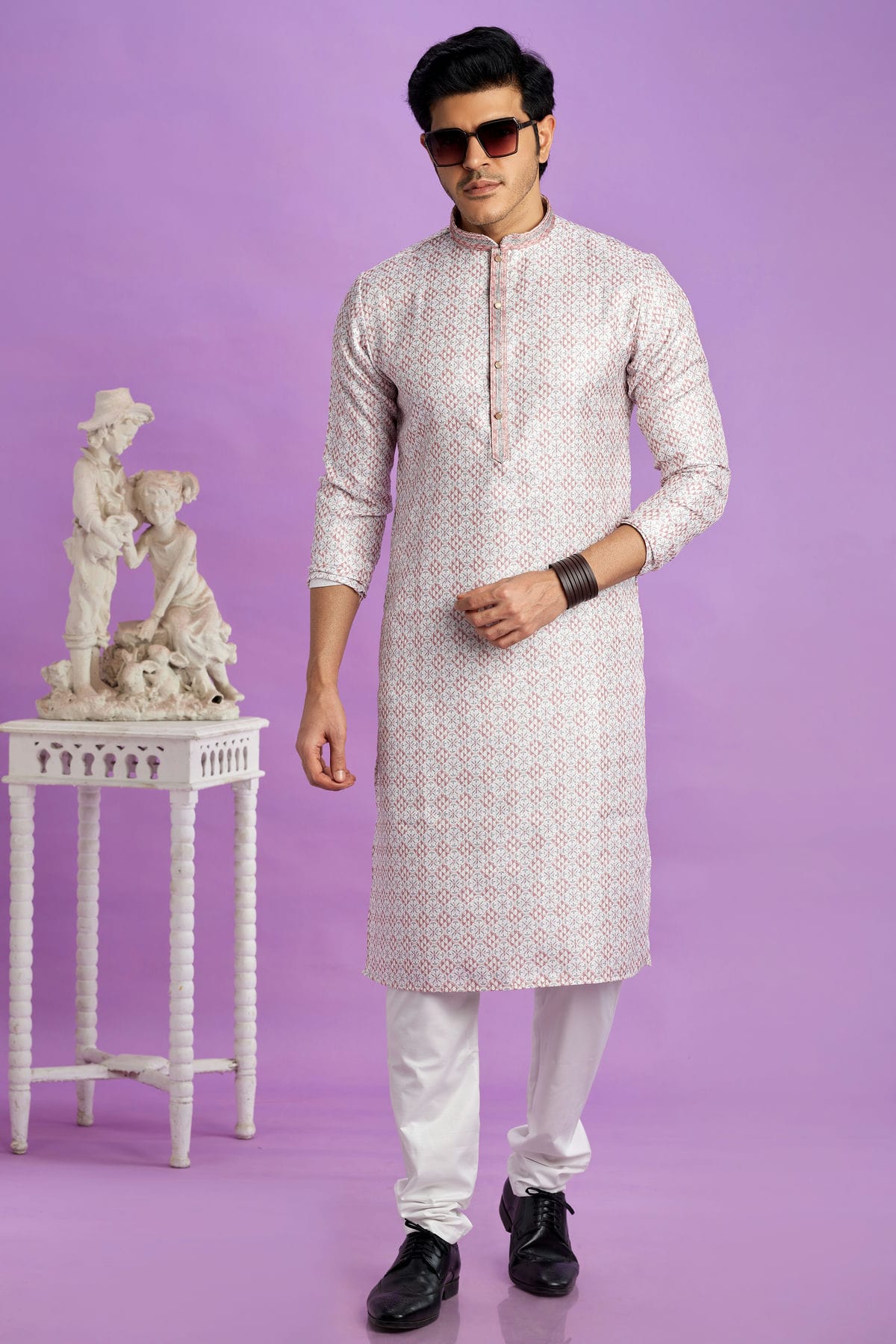 Cream Colour Cotton Pintex Work Kurta Pajama VSKP1230187