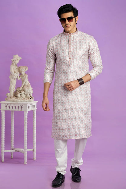 Cream Colour Cotton Pintex Work Kurta Pajama VSKP1230187