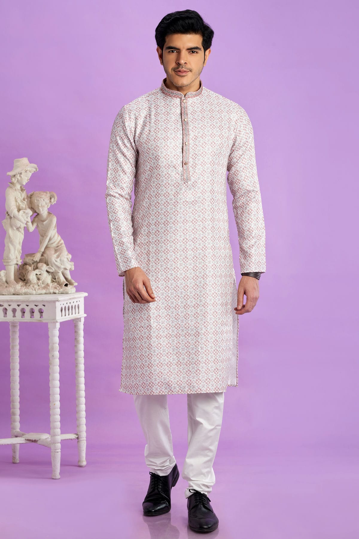 Cream Colour Cotton Pintex Work Kurta Pajama