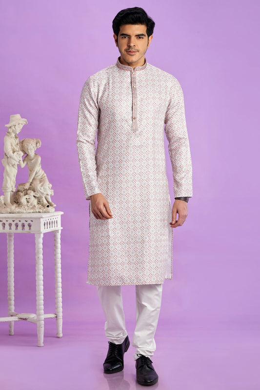 Cream Colour Cotton Pintex Work Kurta Pajama