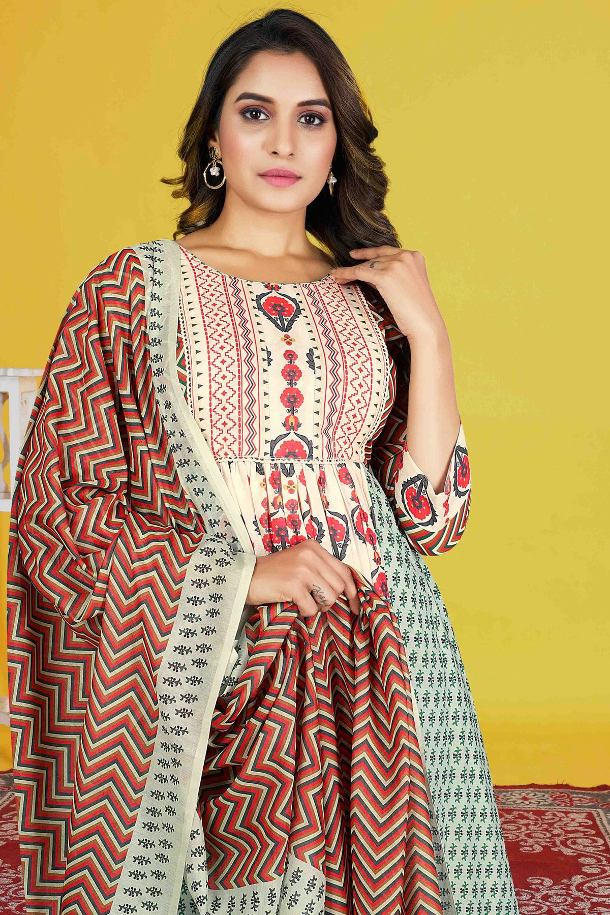 Cream Colour Cotton Stitched Anarkali Suit VSSS1140956