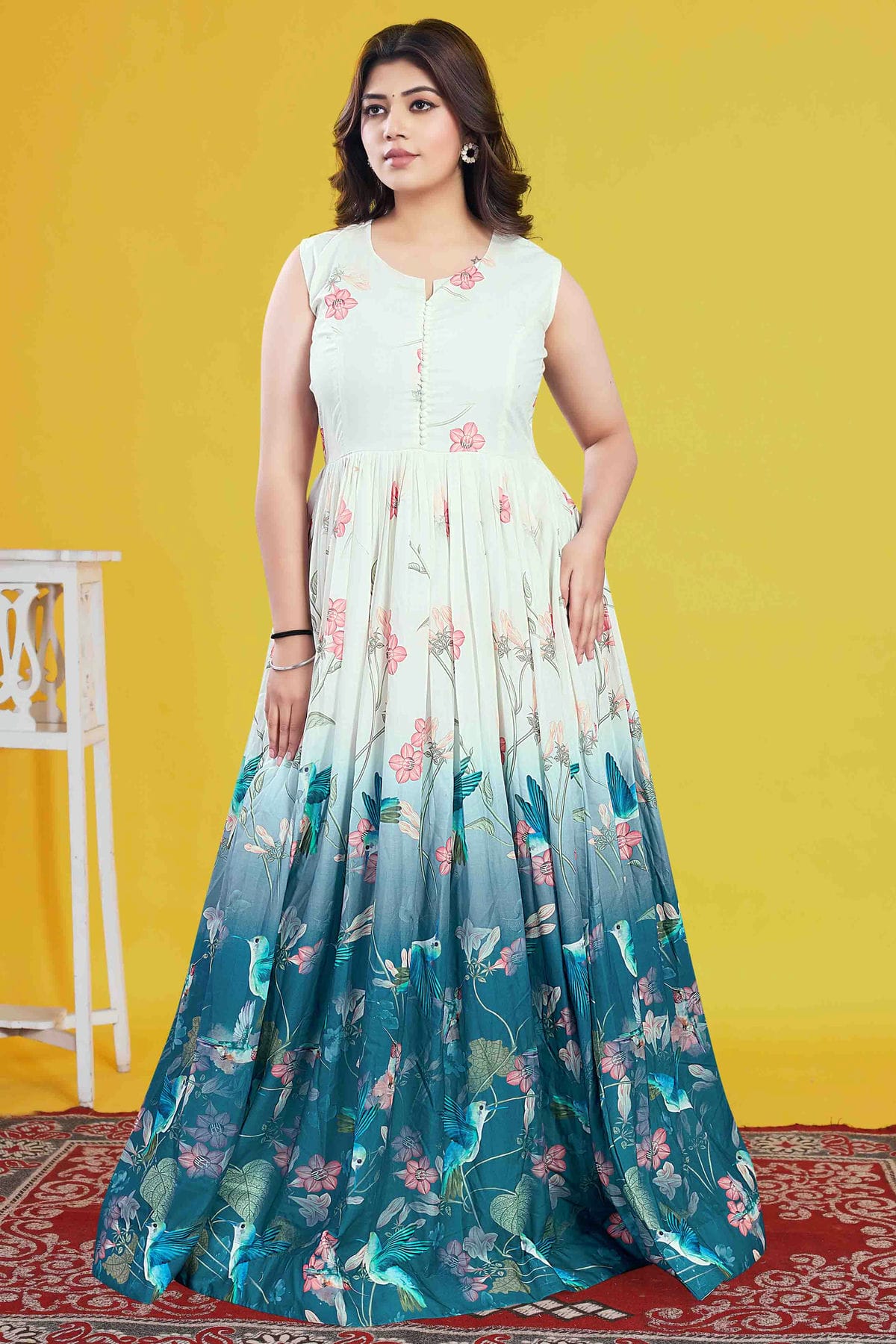 Cream Colour Cotton Stitched Anarkali Suit VSSS1140960