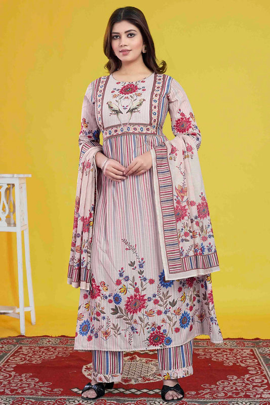 Cream Colour Cotton Stitched Pant Style Suit VSSS1140951