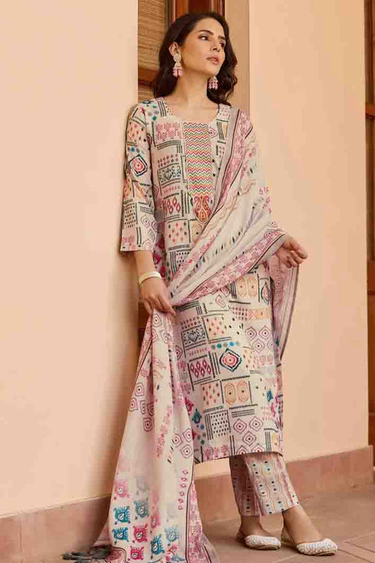 Cream Colour Cotton Stitched Suit VSSS1113306